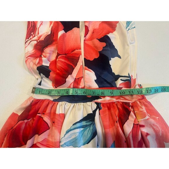 Akira Chicago Fit Flare Dress High Neck Floral Print Sleeveless White Red Small - Picture 5 of 7